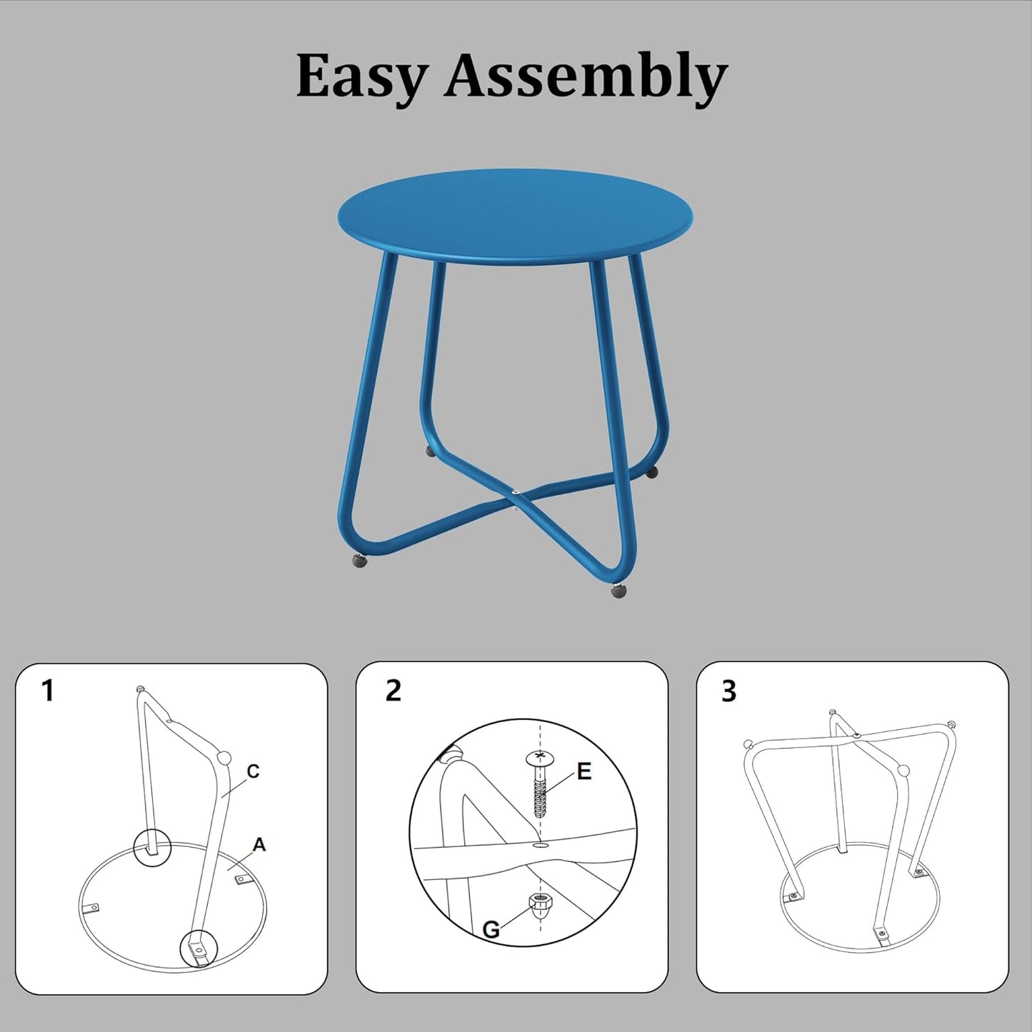 Patio Side Table, Round Metal Steel Weather Resistant Portable Patio Table， Outdoor and Indoor Patio Small Table for Garden Balcony Yard, Peacock Blue