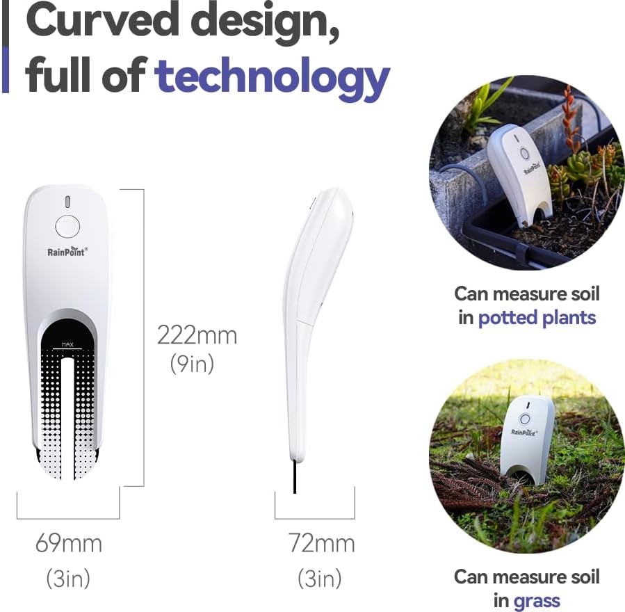 RainPoint Wi-Fi Soil Moisture Meter, WiFi Soil Moisture Meters for Plants, Soil Humidity & Temperature Sensor, Soil Testers Monitor for Garden (Add-on Device, Requires Hub or Gateway), White
