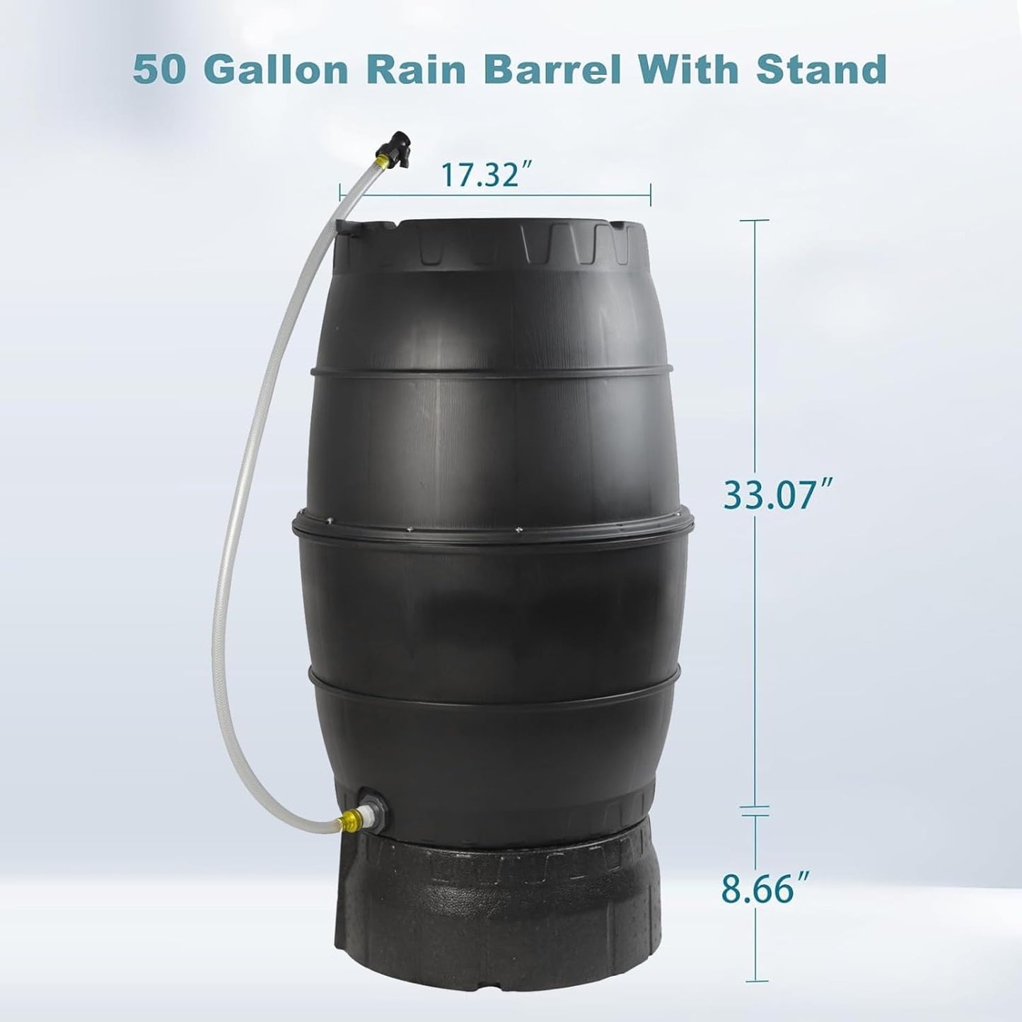 SQUEEZE master 50 Gallon Rainwater Collection Barrel with Stand-BPA Free Home Rain Catcher with Outlet Hose-Flatback Designed Water Storage Collection Barrel for Gardens and Plants