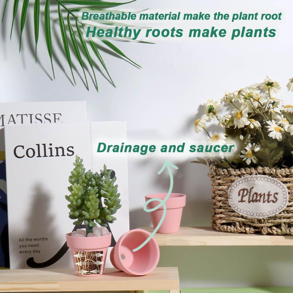 vensovo 48 Pcs 2" Tiny Terracotta & Terra Cotta Pots with Drainage - Peach Pink Small Mini Clay Ceramic Pottery Planter Ideal for Indoor/Outdoor Plants, Crafts, Wedding Favors