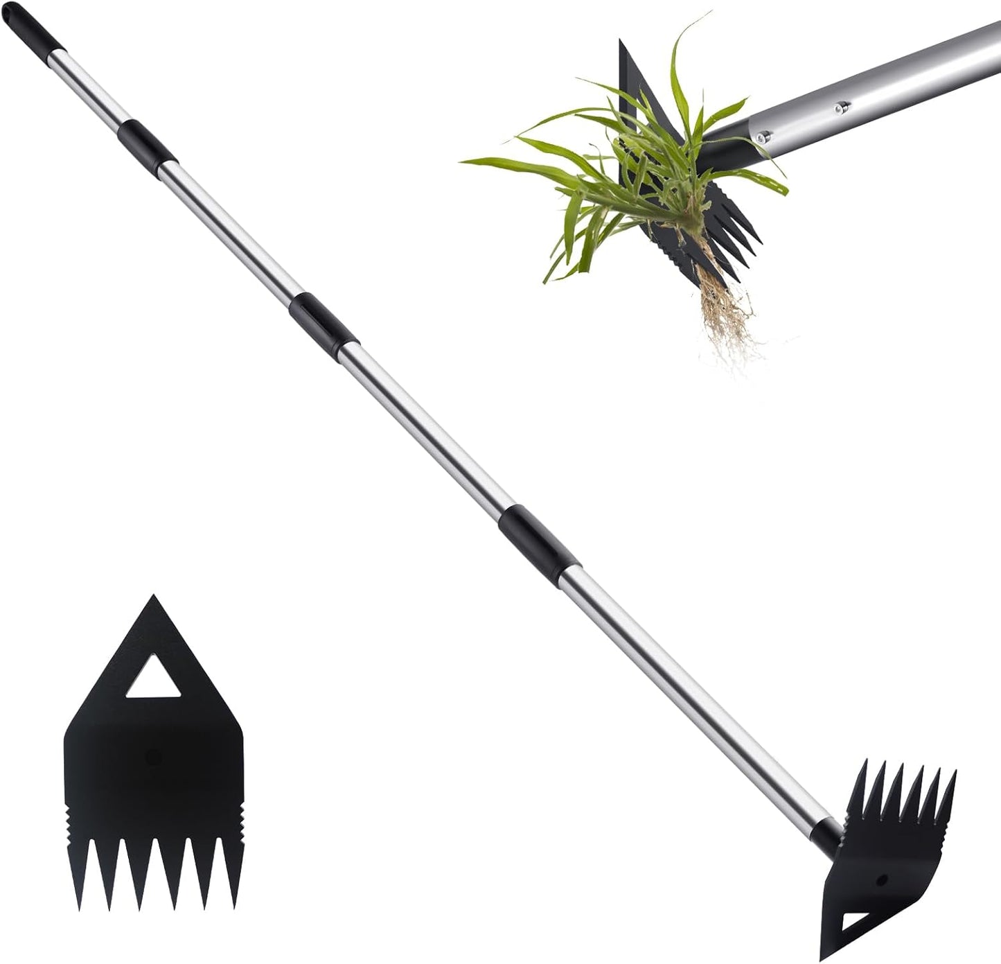 Weed Puller Tool with Long Handle, Hoe Garden Tool Weeding Rake Combo for Uprooting, Garden Hoe, Weed Remover Manual Weeder for Yard Flower Bed