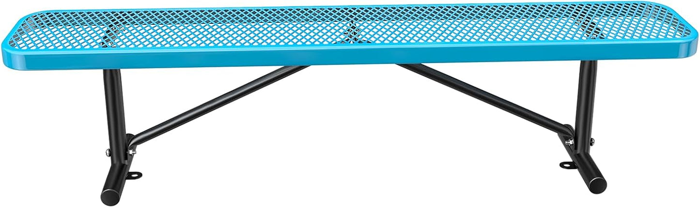 Thermoplastic Coated Iron Park Bench for Outside, Heavy Duty Metal Garden Bench, Expanded Commercial Grade Seating for Shopping Malls, Lawn Yard Porch Entryway (Blue Without Backrest, 72IN)