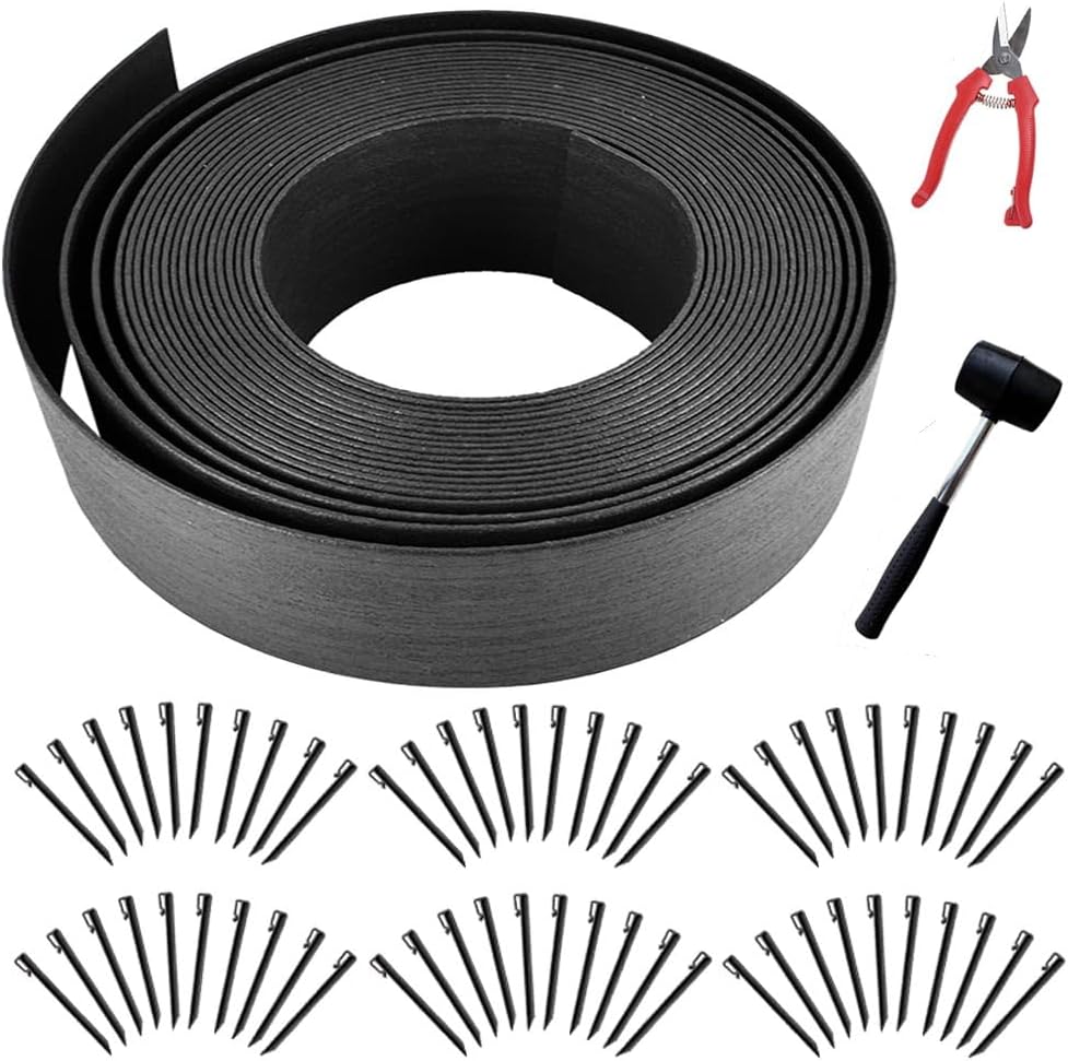 Landscape Edging Kit, Include 4 Inch High 120 Feet Length Terrace Board, 60 Durable Spikes, Edging Pruning Shear, Rubber Mallet Hammer, Black