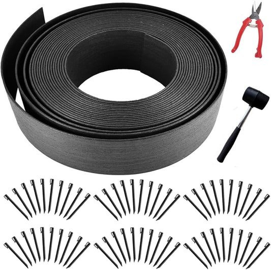 Landscape Edging Kit, Include 4 Inch High 120 Feet Length Terrace Board, 60 Durable Spikes, Edging Pruning Shear, Rubber Mallet Hammer, Black