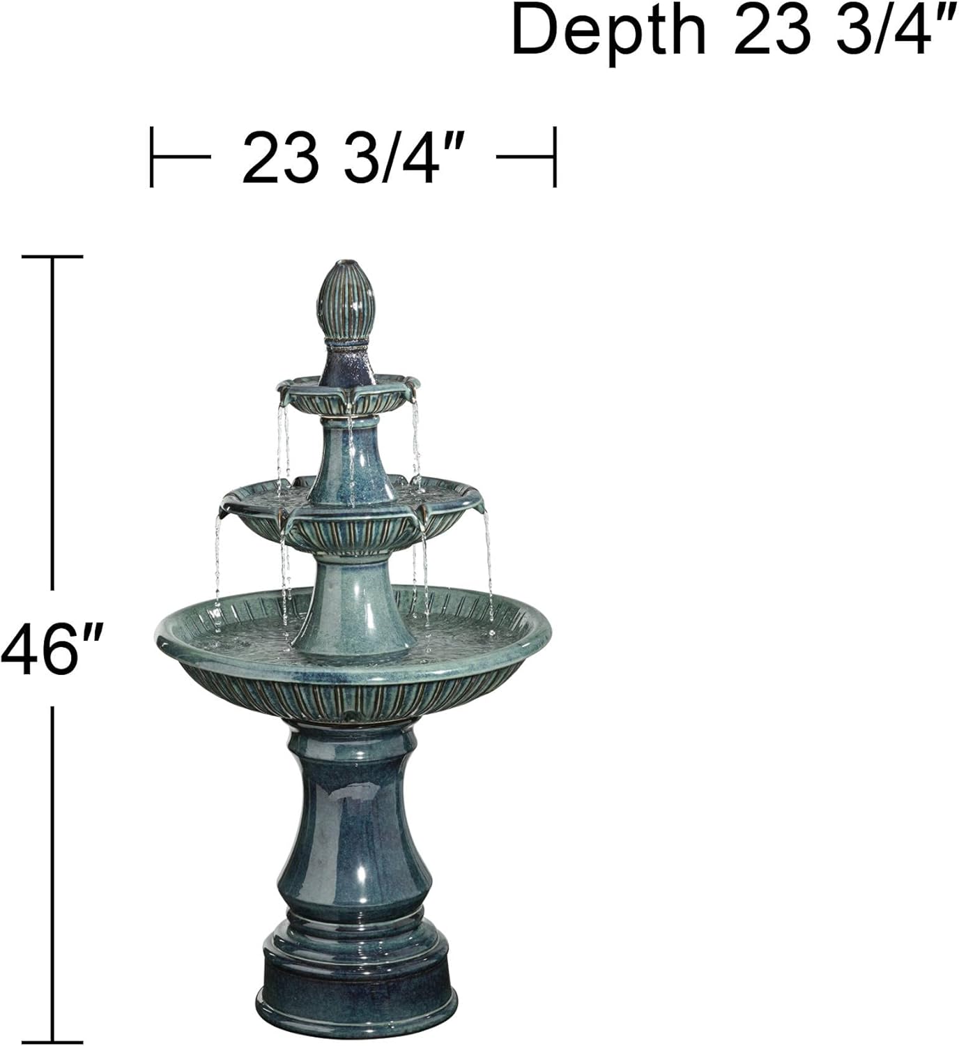 Formentera 46" High Large Italian Indoor Outdoor Decor Teal Blue Ceramic Floor Fountain with Light LED Waterfall 3-Tier Standing Water Feature for Outside Garden Patio Yard Backyard - John Timberland