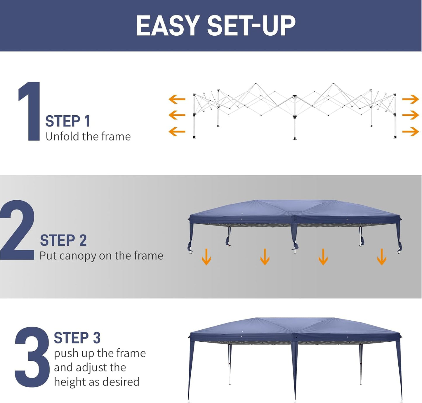 Outvita 10x20ft Pop Up Canopy Tent, Outdoor Instant Shelter Folding Canopy with Carry Bag for Commercial Events, Party, Backyard BBQ, Camping Blue