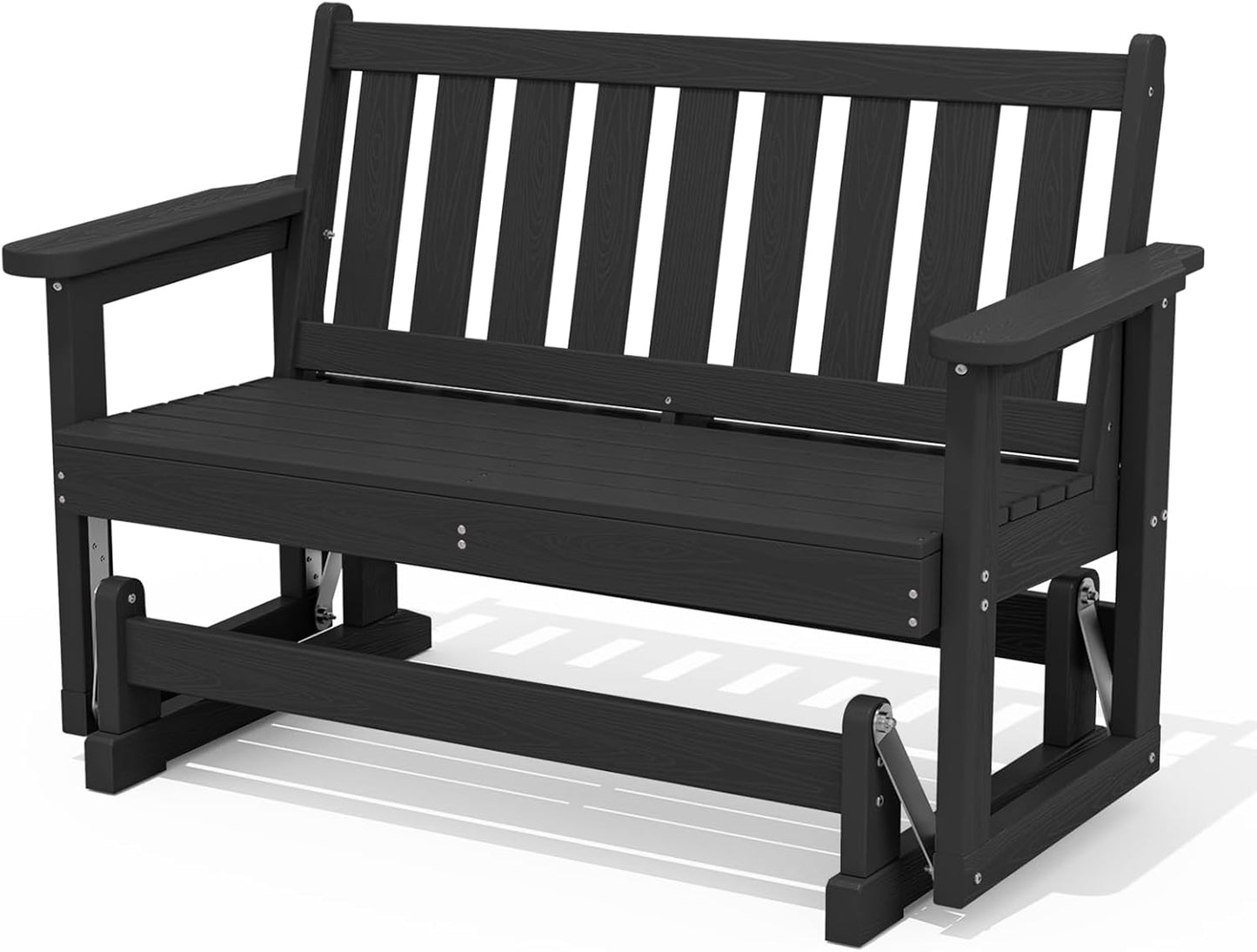 SERWALL 2 Person Patio Glider Bench, HDPE Material Weather-Resistant Swinging Bench for Outdoor Porch Garden, Black