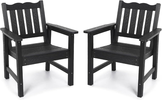 Stoog All-Weather Patio Chairs Set of 2, Outdoor Dining Chairs with Curved Backrest, 400 lbs Support Garden Chair, Black