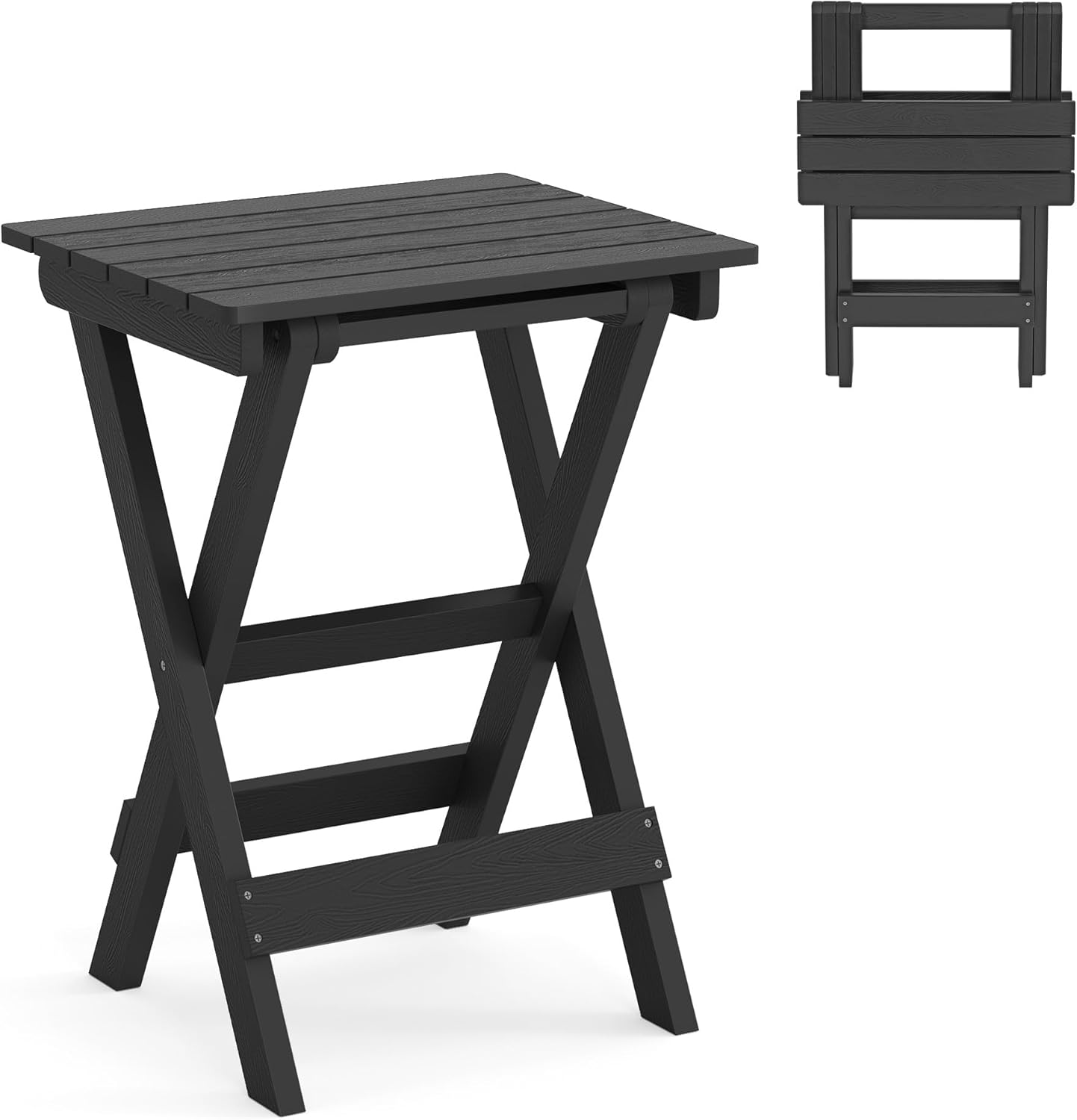 LUE BONA 27 inch Folding Side Table, HDPS Outside End Table for Patio, Porch, Deck, Pool, Weather Resistant, Black
