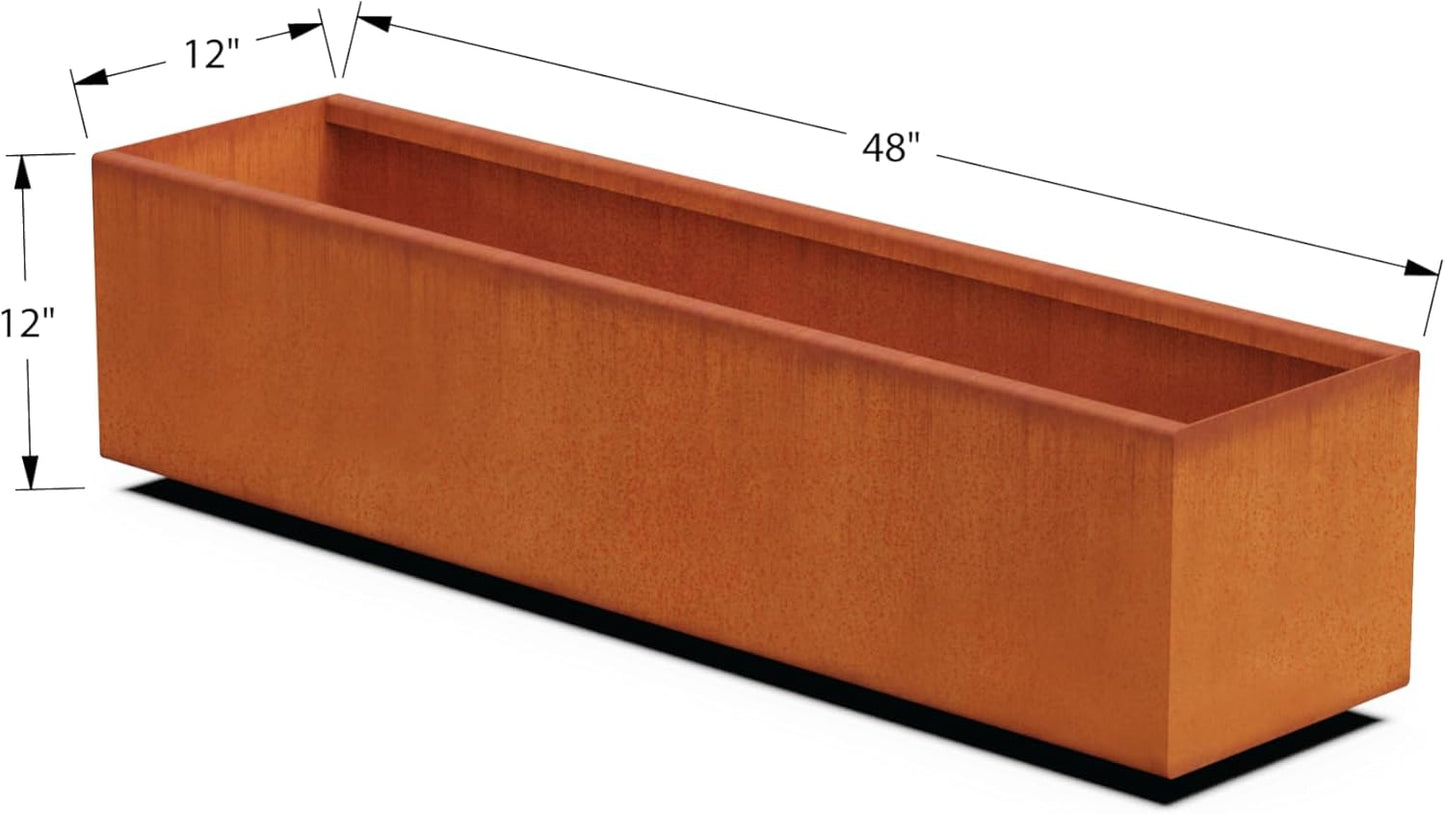 Large Rectangular Planters for Outdoor Plants - 48x12 Inch Corten Steel Planter Box for Patios, Decks & Garden Edging | Heavy Duty Metal Outdoor Planter, Fully Assembled