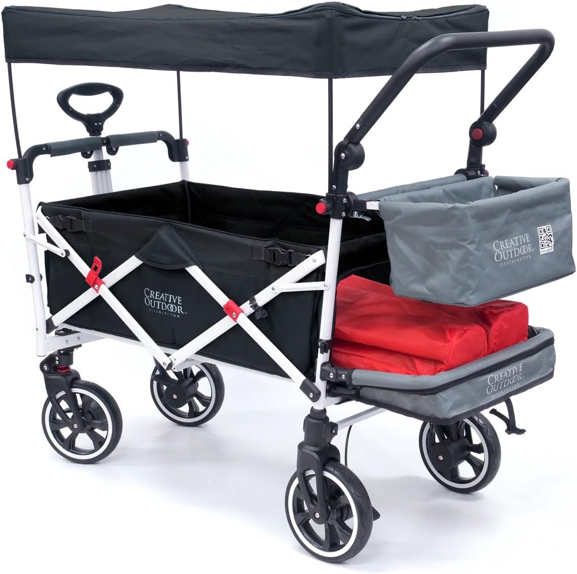 Creative Outdoor Wagon for Kids Push Pull Collapsible Stroller with Canopy Folding Cart | Titanium Series Plus | Beach, Park, Garden (Black & Grey)
