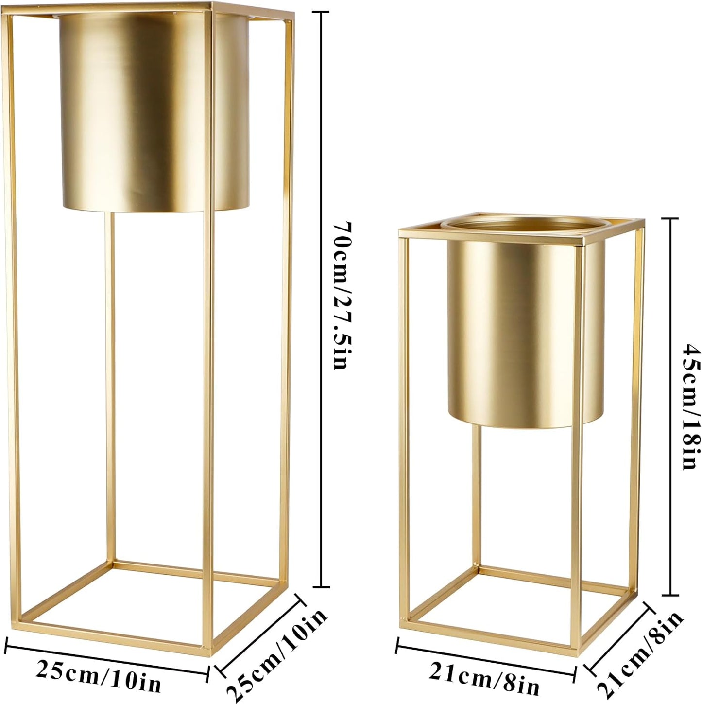 TRIROCKS Set of 2 Large Planters with Stand Gold Planter for Indoor Plants 28 &18" H Morden Plant Pots for Living Room Corner Kitchen Office Garden Balcony Patio Decor(Gold)