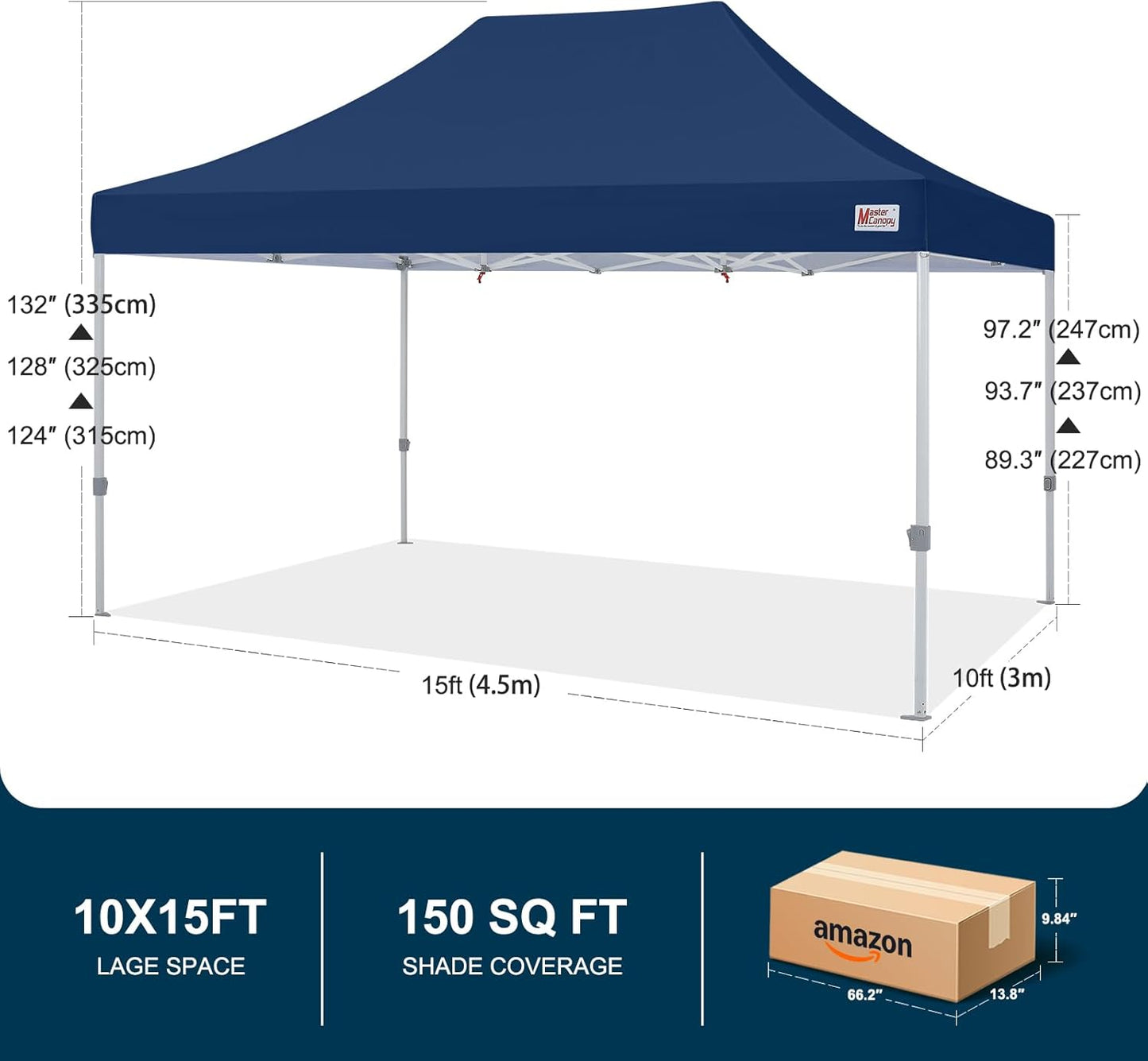 MASTERCANOPY Pop Up Canopy Tent Commercial Grade 10x15 Instant Shelter (Navy Blue)
