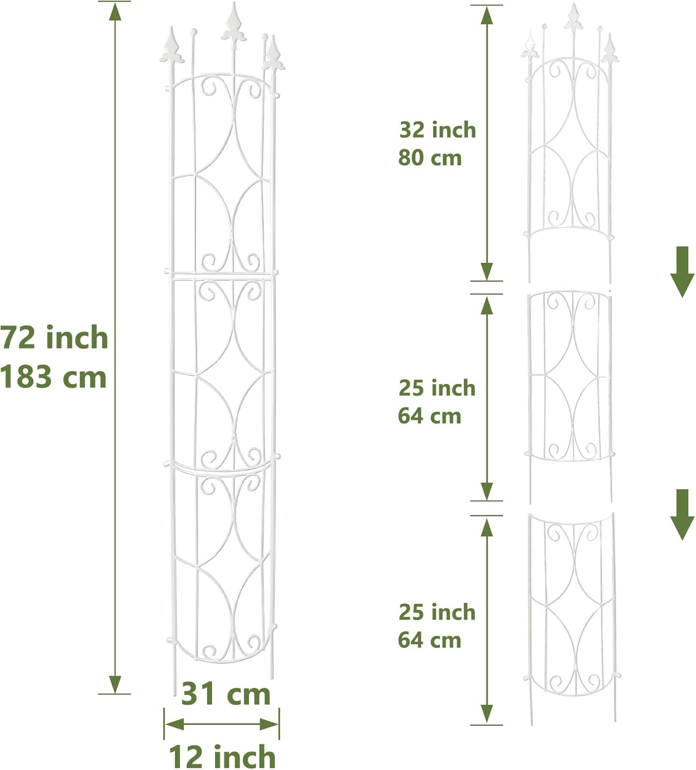 Garden Trellis 2 Pack 72'' H x 12'' W Metal Plant Trellis Indoor/Outdoor Metal Garden Trellis Plant Trellis for Potted Plants Climbing Houseplants Flowers