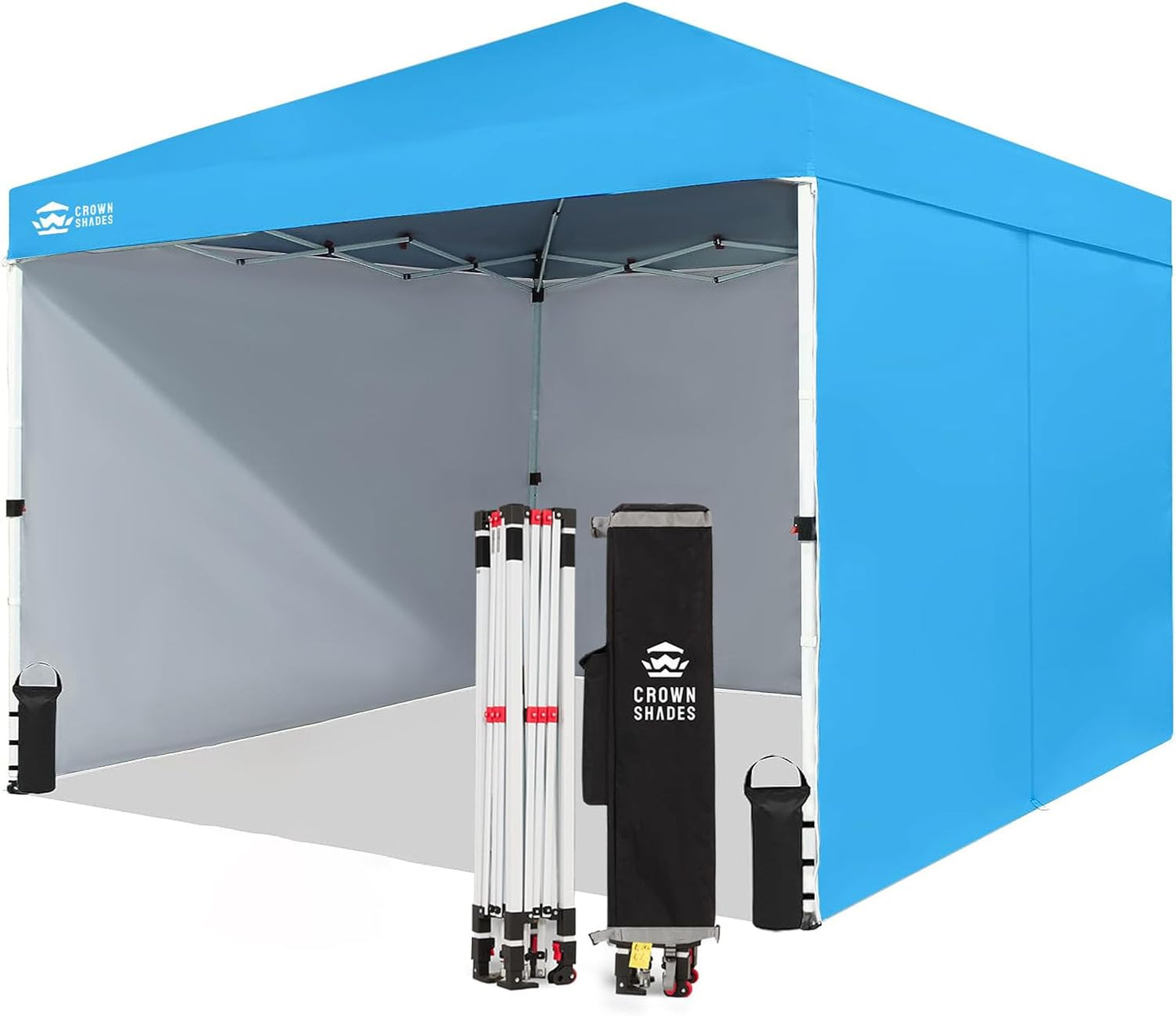 CROWN SHADES 10X10 Comercial Instant Canopy Pop Up Tent with Center Lock (10x10 with 4 Sidewalls, Sky Blue)