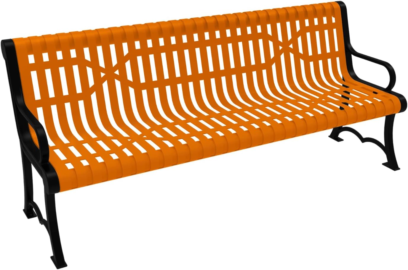 Coated Outdoor Furniture Heavy-Duty Outdoor Bench Thermoplastic Coated, Slated Steel, Commercial-Grade Garden Bench, Made in America (Portable with Back, 6 Ft, Orange)