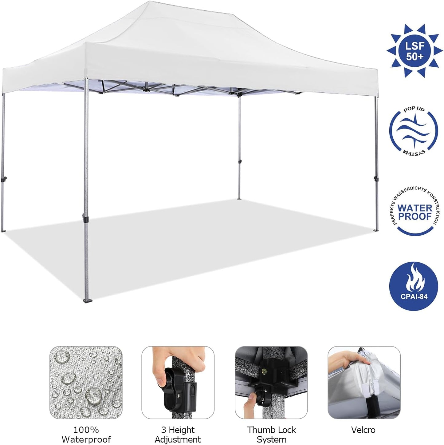 COBIZI 10x15 Heavy Duty Pop up Canopy Tent Easy Up Commercial Outdoor Canopy Wedding Party Tents for Parties All Season Wind & Waterproof Gazebo with Carry Bag, White(Frame Thickened)