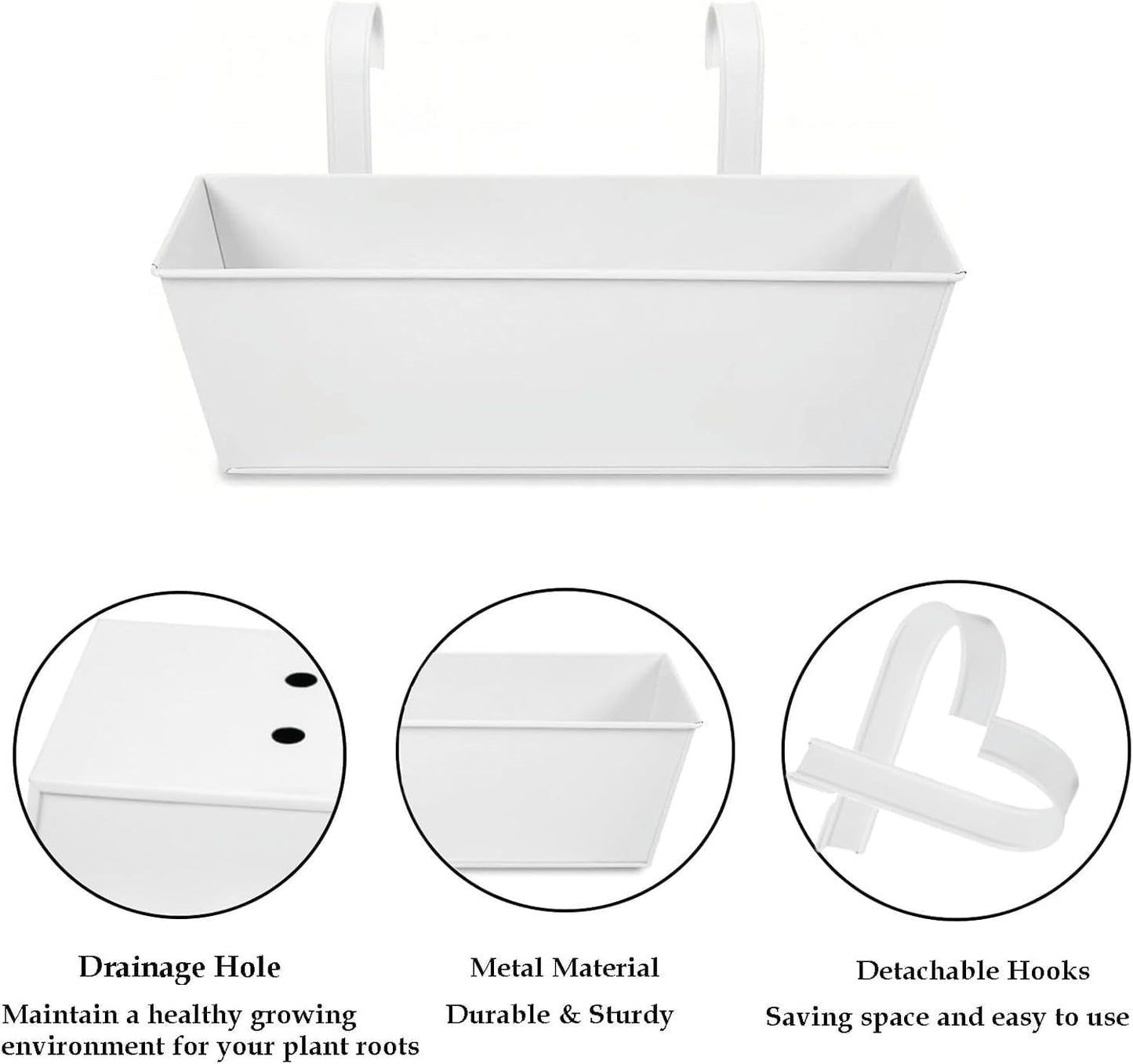 3 Pcs Large Hanging Flower Pots for Railing or Fence 16 Inch Railing Planter Box for Any Balcony Porch or Deck Countryside Style Window Planter Boxes Are Perfect to Herbs & Flowers (White-5pcs)