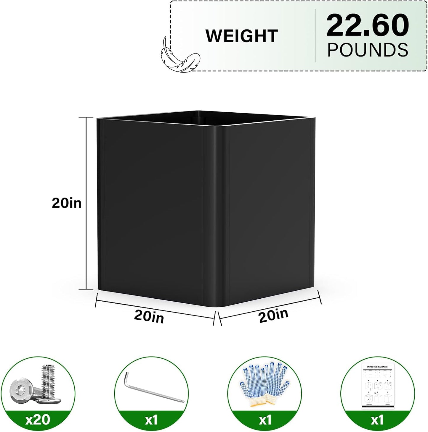 Large Metal Square Planter 20" L x 20" W x 20" H, Black Large Outdoor Planters with Drainage Hole for Porch/Patio/Garden