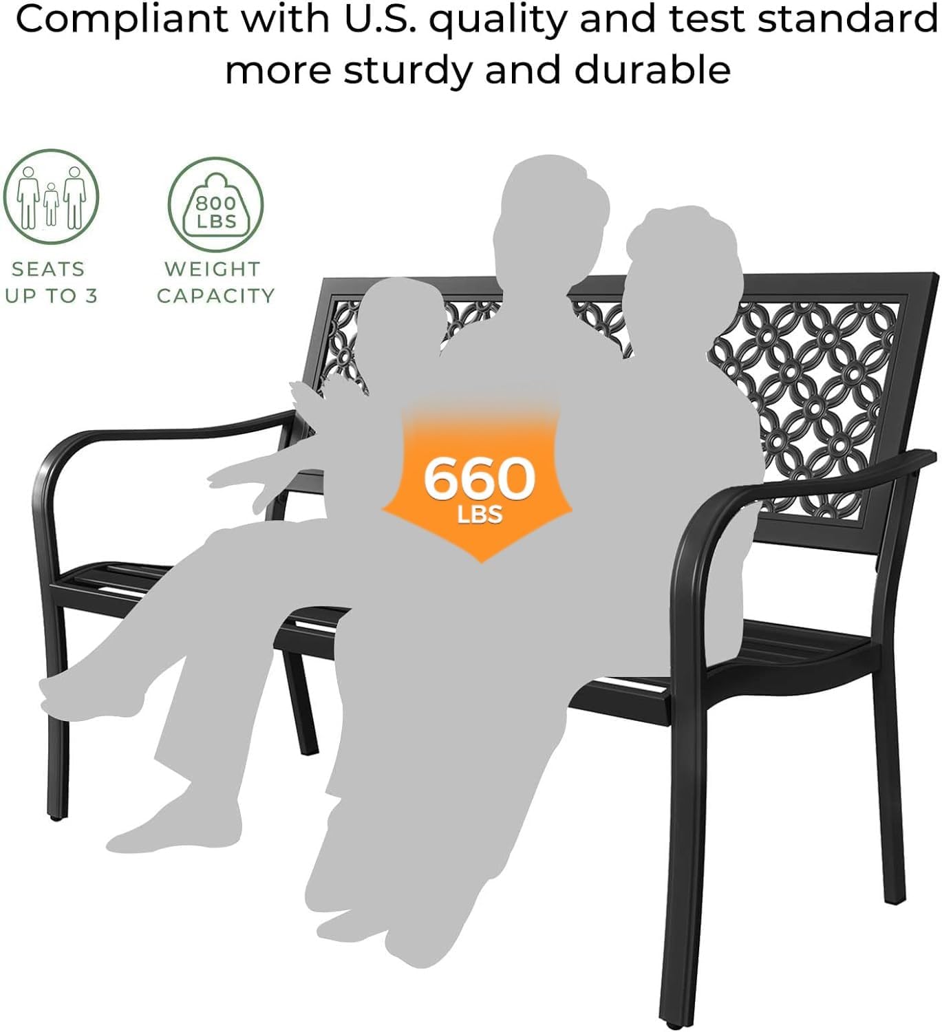 Grand patio 50" Outdoor Bench Garden Bench with Armrests Bench for Outdoors Lawn Yard Porch Black