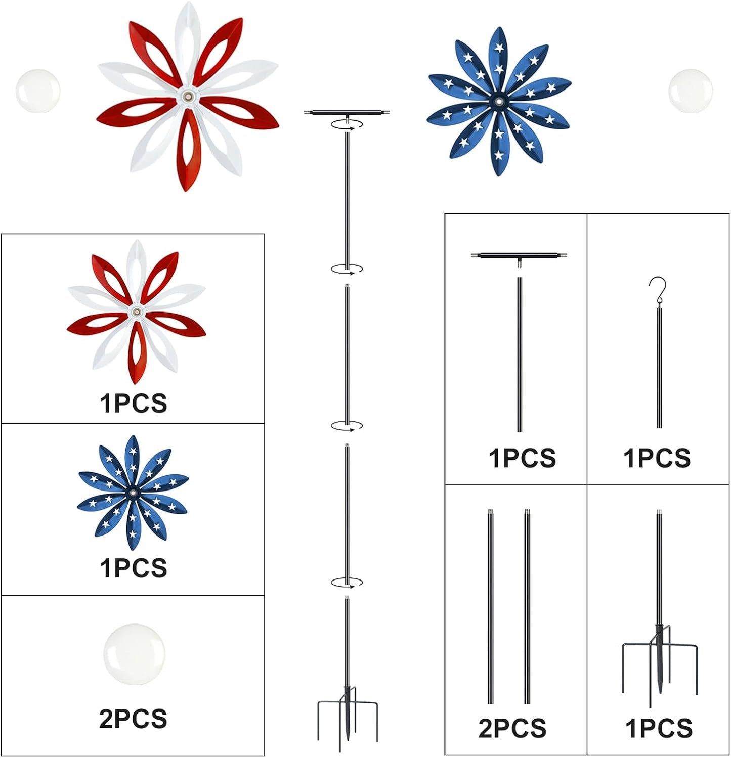 60 inch Kinetic Metal Wind Spinner,Two-Ways Hanging Wind Sculptures with Garden Stake,360 Degrees Kinetic Wind Spinners for Yard and Garden