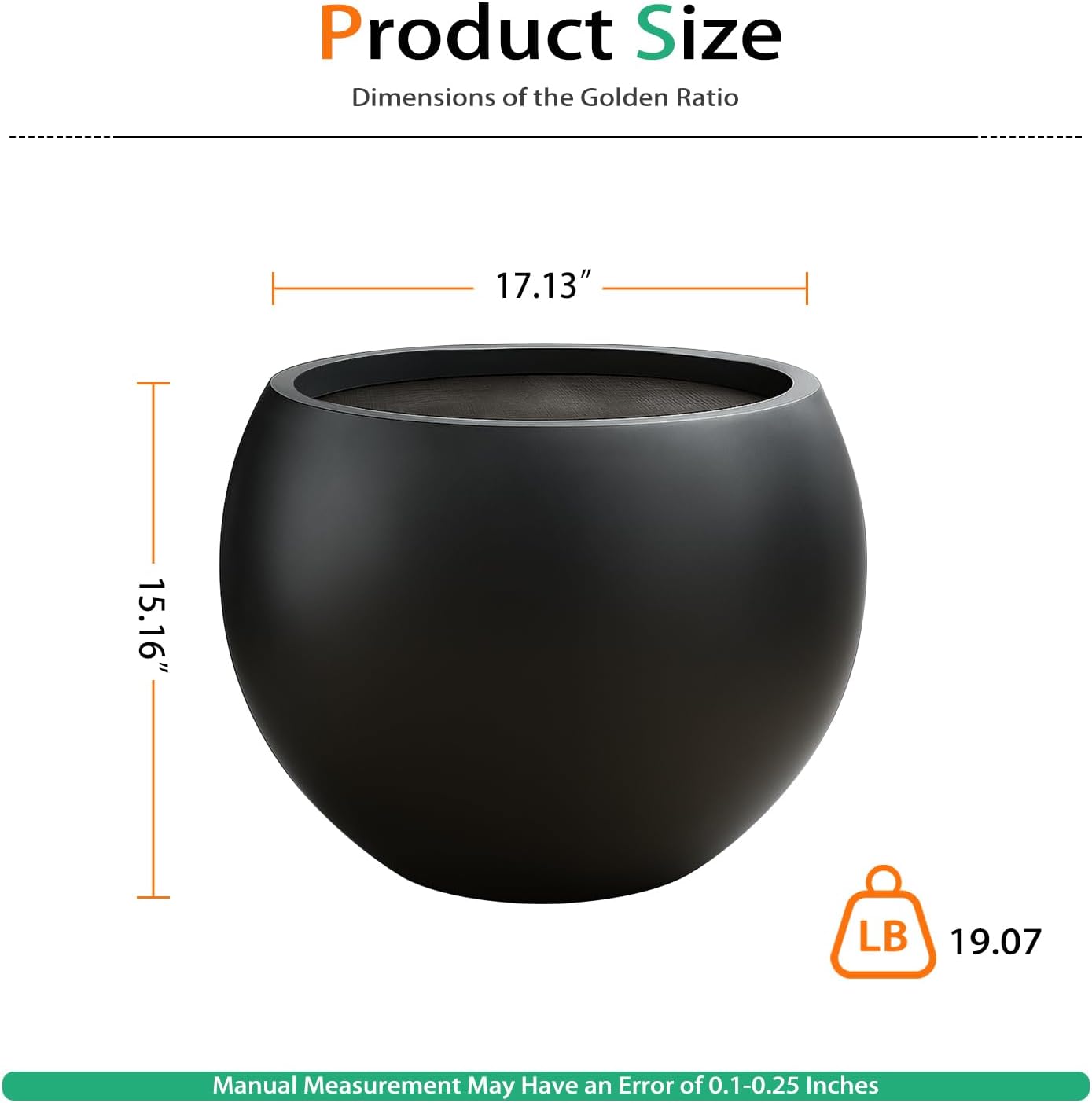 Ball Fiberstone Planter Outdoor Indoor, Large Tall Plant Pots for Front Porch, Patio, Garden (Black, 20 inch)