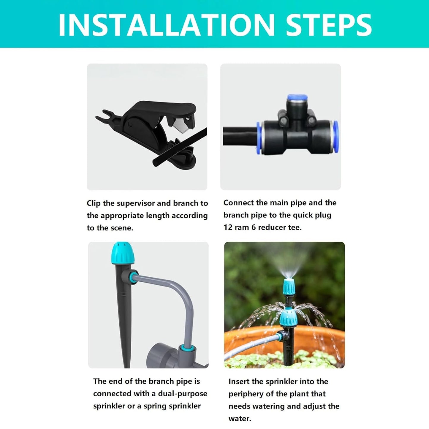 Drip Irrigation System,50FT Main Pipe and 16FT Branch Pipe,10 Adjustable Drippers with Piles, Quick Socket Connection.Plant Watering System of Garden Potted Elevated Garden Bed.(Dual-Purpose Nozzle)
