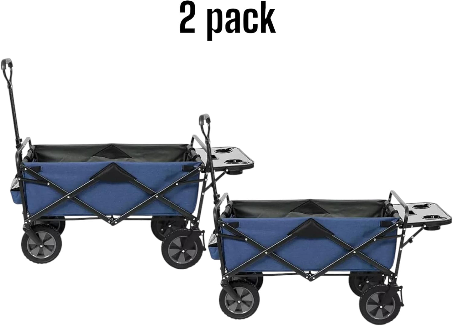 Heavy Duty Steel Frame Collapsible Folding Wagon with Table,150 Pound Capacity Outdoor Camping Garden Utility Wagon Yard Cart (Blue, 2PACK)