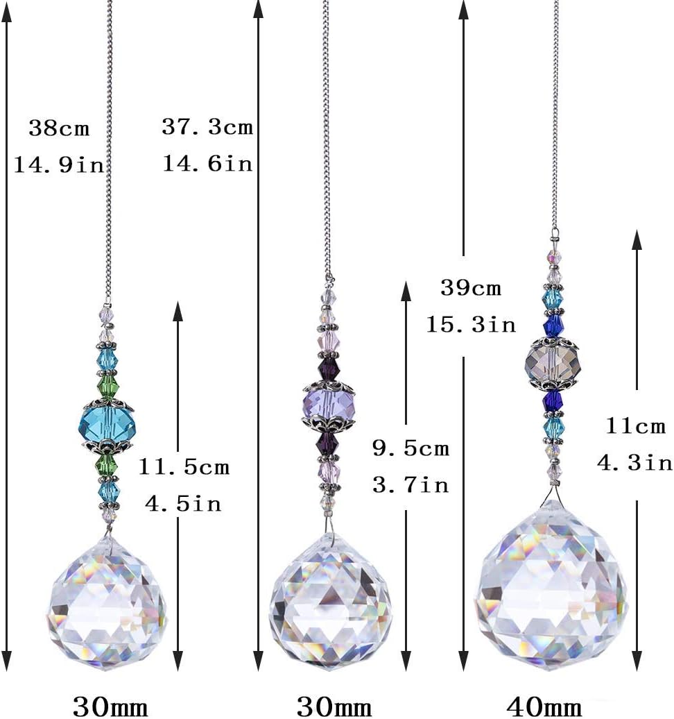 H&D HYALINE & DORA Clear Crystal Prism Ball Rainbow Maker Window Prisms Suncatcher,Pack of 3