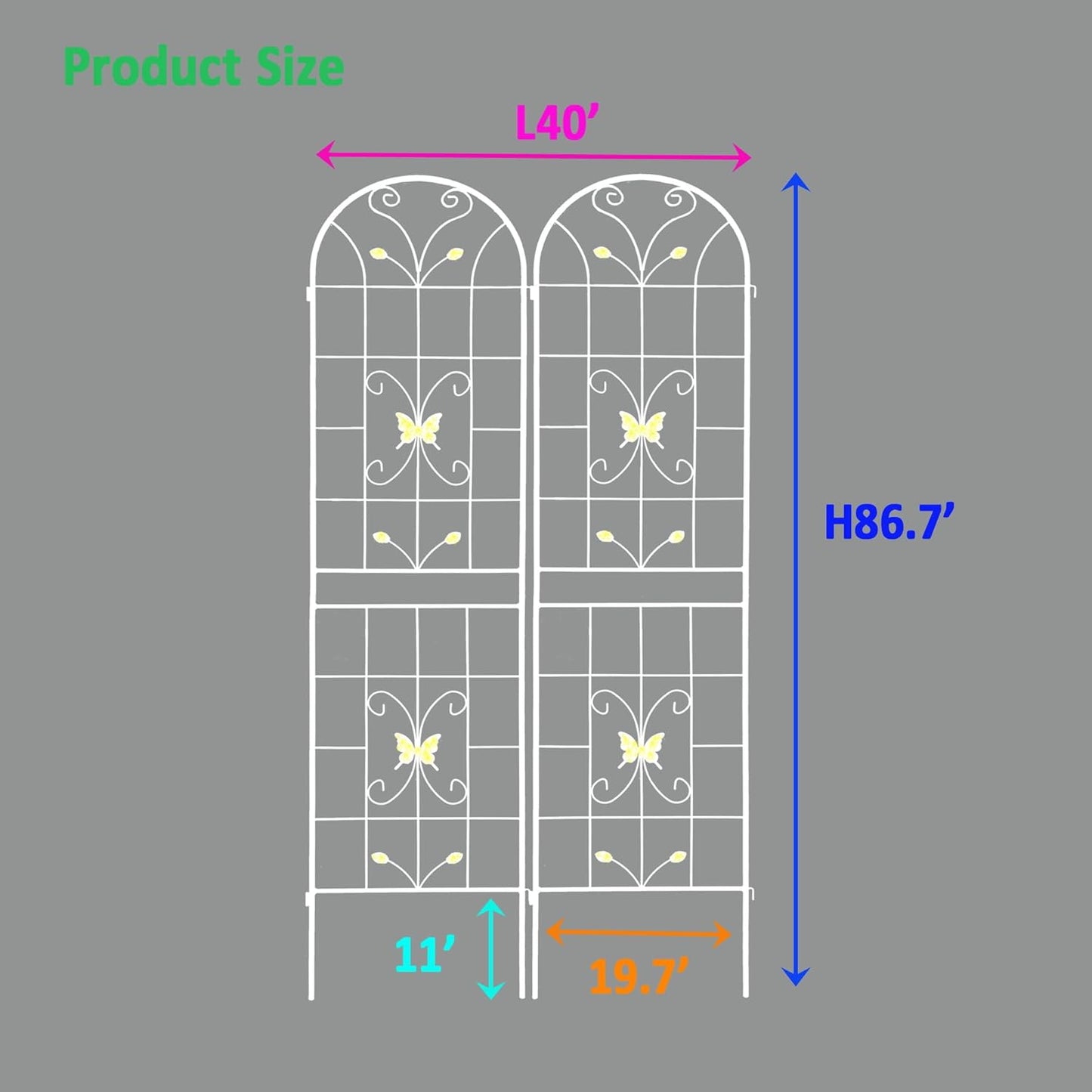2 Pack Metal Garden Trellis 86.7" Black Fence Rustproof Garden Trellis for Climbing Plants Support Roses Flower Outdoor Lawn, Cream White