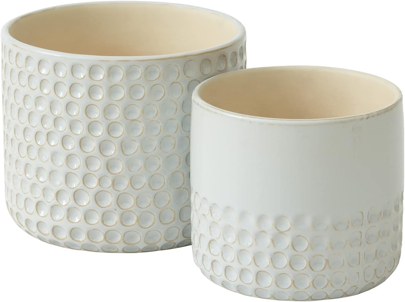 La Jolie Muse Ceramic Planter - 6.7+5.5 Inch Concave Dot Patterned Cylinder Flower Pot W/ Drain Hole for Indoor, Set of 2, Glacier Gray