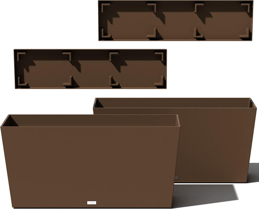 Veradek Midori Long Trough Planter (Espresso, 39 inch - 2 Pack with 2 Saucer Trays)
