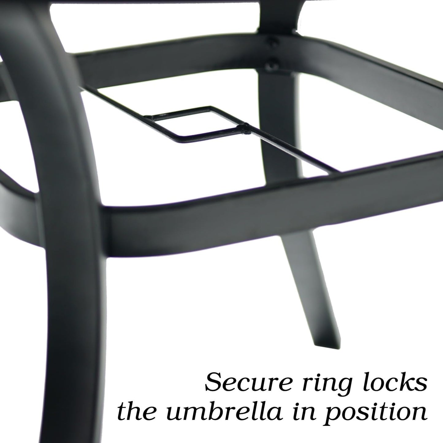 Outdoor Patio Round Dining Table, 58"x 58" Metal Slatted Round Tabletop with Adjustable Umbrella Hole for Deck Lawn Garden Backyard Balcony Deck, Black