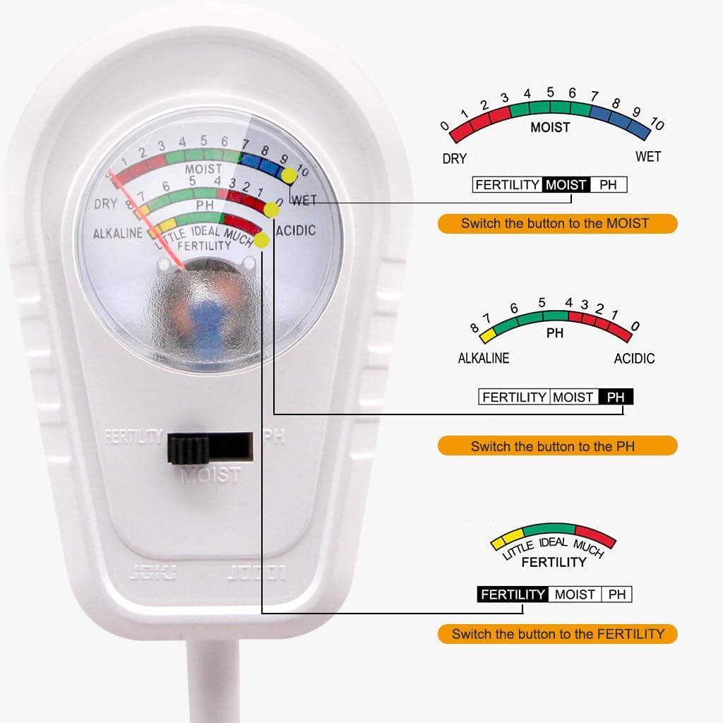 Soil Test Kit 3-in-1, Soil Moisture Meter, Soil PH Meter, Fertility Soil Tester, Soil Tester for Garden, Lawn, Farm, Outdoor & Indoor Use (Snow White)