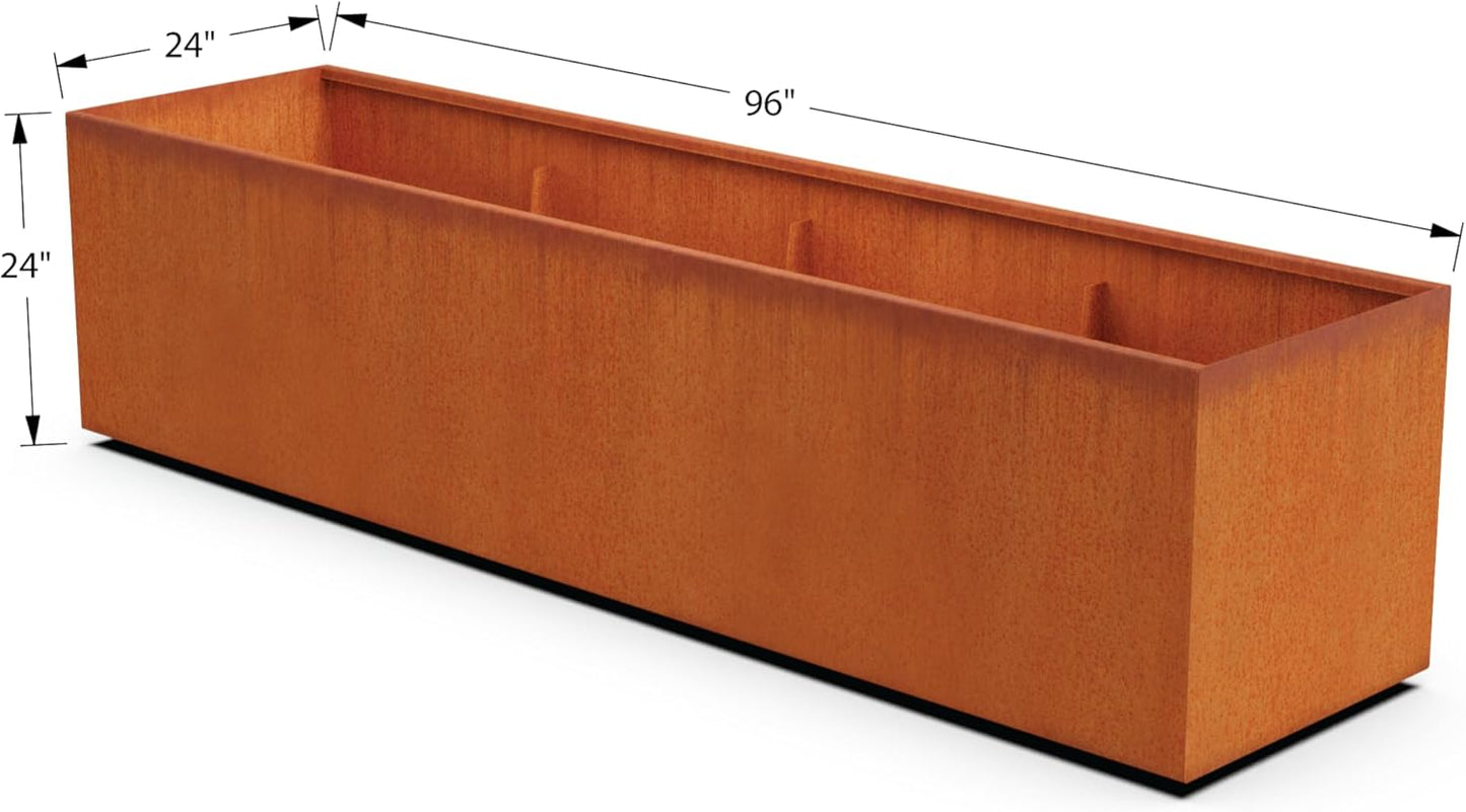Large Rectangular Planters for Outdoor Plants 8 FT | Extra Large Corten Steel Planters, 96-Inch Metal Planter Rectangle for Commercial & Residential Landscapes, Fully Assembled