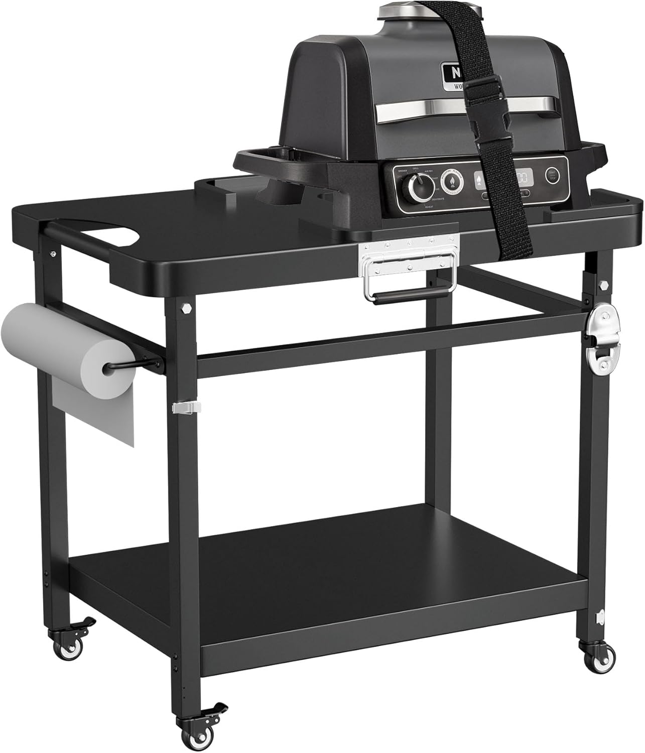 LS'BABQ Grill Stand for Ninja Woodfire Outdoor Grill and Smoker Pizza Oven Accessories,Foldable Grill Cart Table for Ninja XSKUNSTAND OG700 OG800 OG900 OO101 Series with Wheels,Black, GTFN117