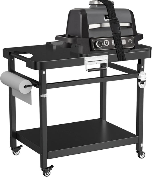 LS'BABQ Grill Stand for Ninja Woodfire Outdoor Grill and Smoker Pizza Oven Accessories,Foldable Grill Cart Table for Ninja XSKUNSTAND OG700 OG800 OG900 OO101 Series with Wheels,Black, GTFN117