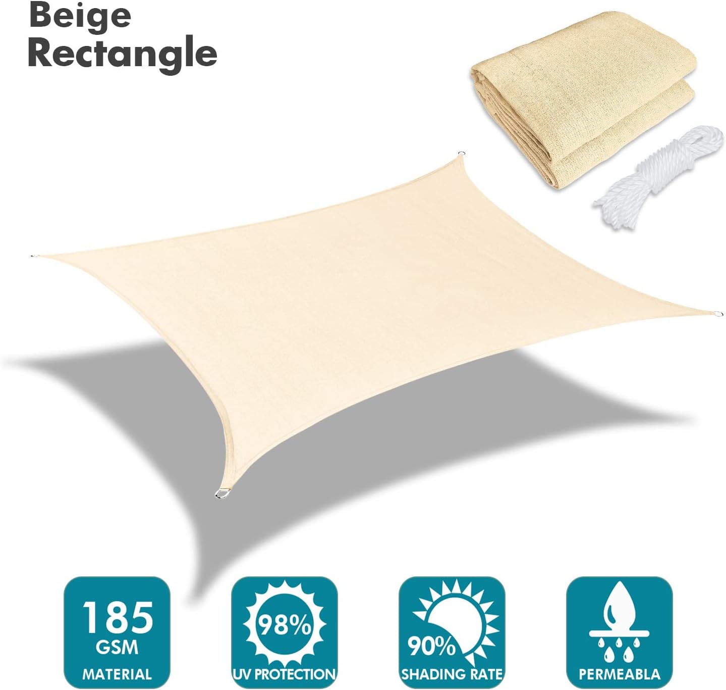 KANAGAWA 14'X20' Cream Custom Size Sun Shade Sail Rectangle UV Block Canopy Cover for Patio Backyard Lawn Garden Outdoor (Customized Available)