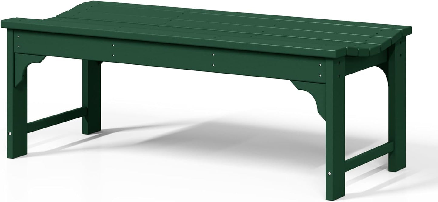 WestinTrends Malibu Outdoor Bench, All Weather Resistant Poly Lumber Backless Patio Garden Bench, Adirondack Curved Bench Seat for Comfort, Dark Green