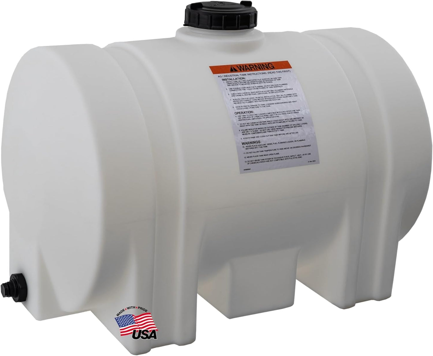 RomoTech 82123939 Horizontal Polyethylene Reservoir Water Tank w/Legs, 60 gal, Made In USA, Natural Poly Tank for Non-Flammable Liquids, UV-Resistant, Ideal for Agricultural Use, RV Water Storage