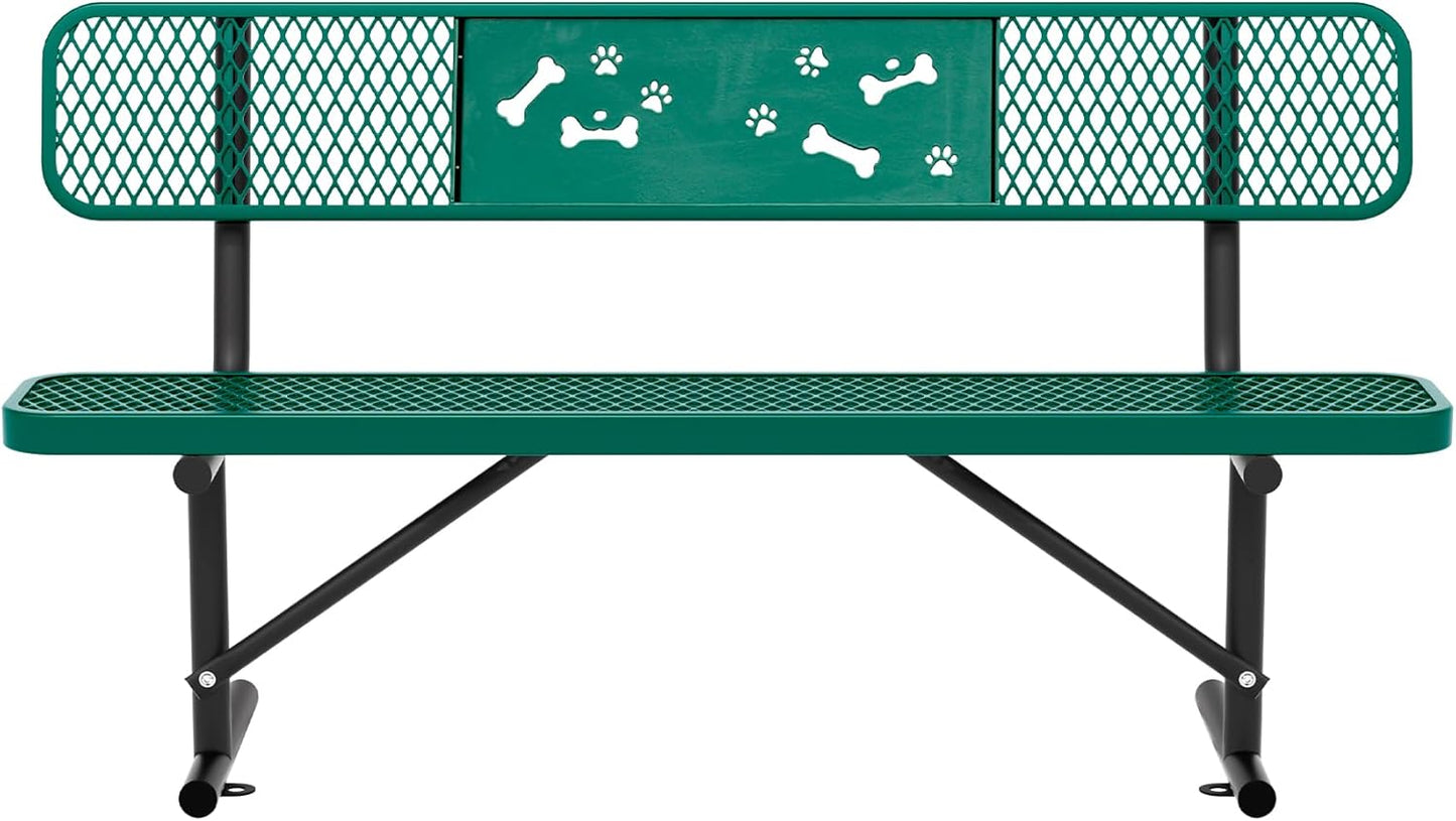 6 Feet Steel Park Bench for Outside, Outdoor Bench with Backrest & Portable Frame, Commercial Benches for Parks, School, Patio, Deck, Store,Green