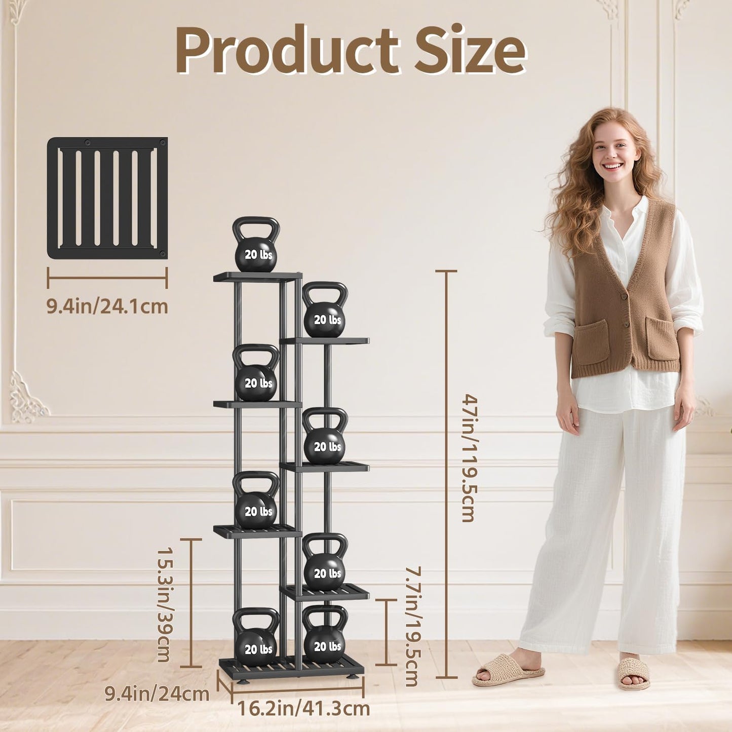 LASZOLA 6 Tier Plant Stand Indoors Outdoors with Light for Large Heavy Duty Planter, Black Metal Tall Flower Holder Rack for Modern House Corner, Vertical Iron Organizer with Multiple Rustic Shelf