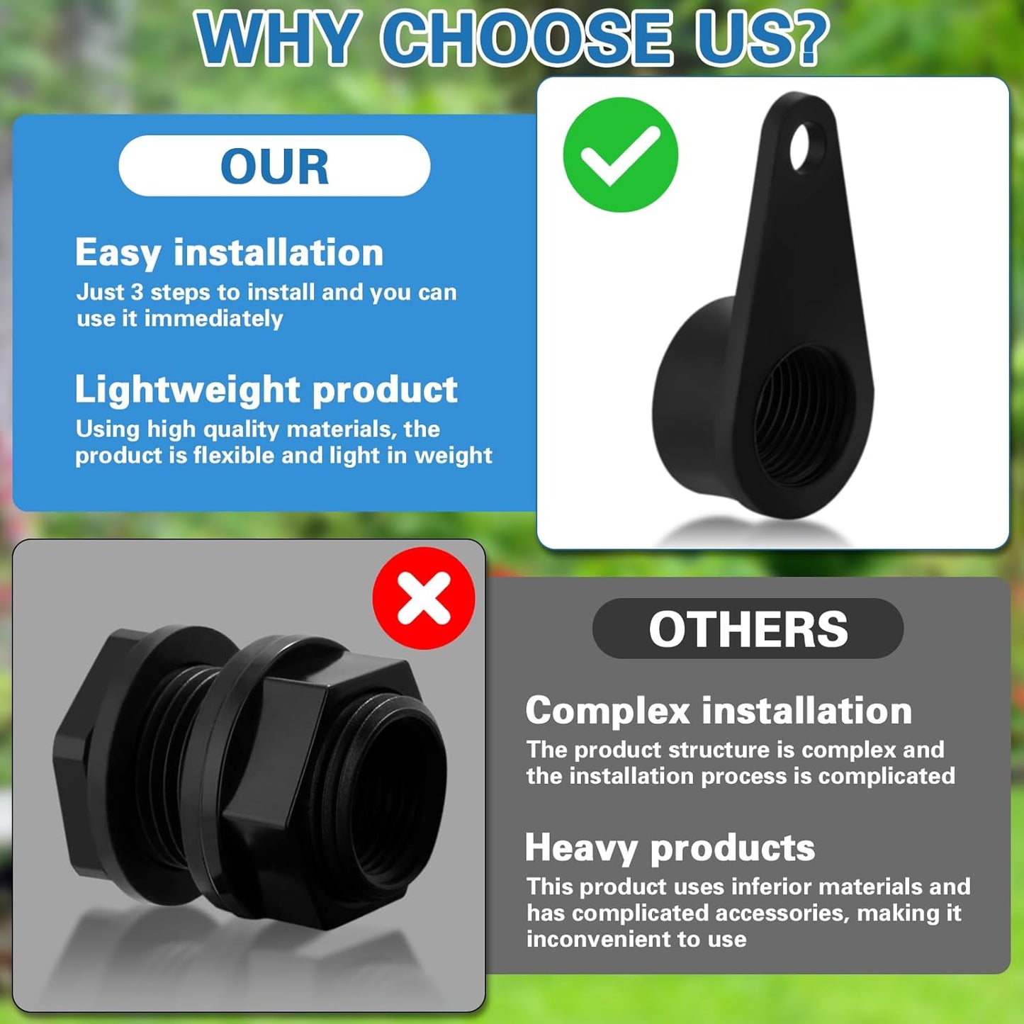 Rain Barrel Spigot Kit with High Flow Valve No Inside Access Needed,External Installation 1/2" NPT to 3/4" GHT Faucet for Plastic WaterTanks,Buckets,Rainwater Drums & Downspout Collectors