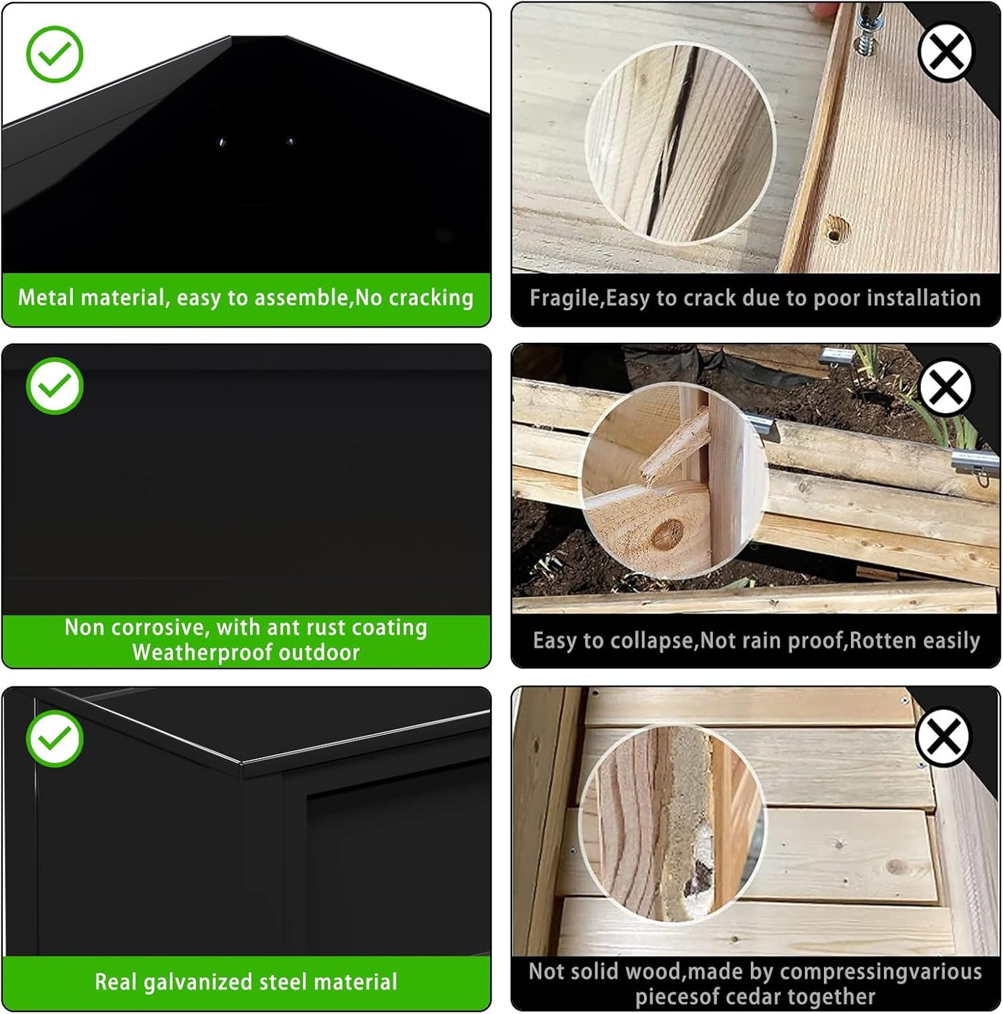 Raised Garden Bed with Low Profile Design Metal Planter Box for Growing Fresh Herbs Vegetables Flowers Succulents&Other Plants for Outdoor Backyard Patio Deck Balcony Black