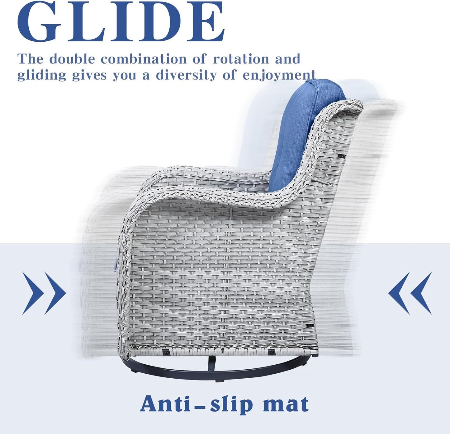 Outdoor Swivel Rocker Patio Chairs Set of 3,High Back Swivel Patio Chairs Wicker Furniture Set,2 PCS Rattan Swivel Rocking Chair with Side Table,Light Grey Wicker (A089-2)