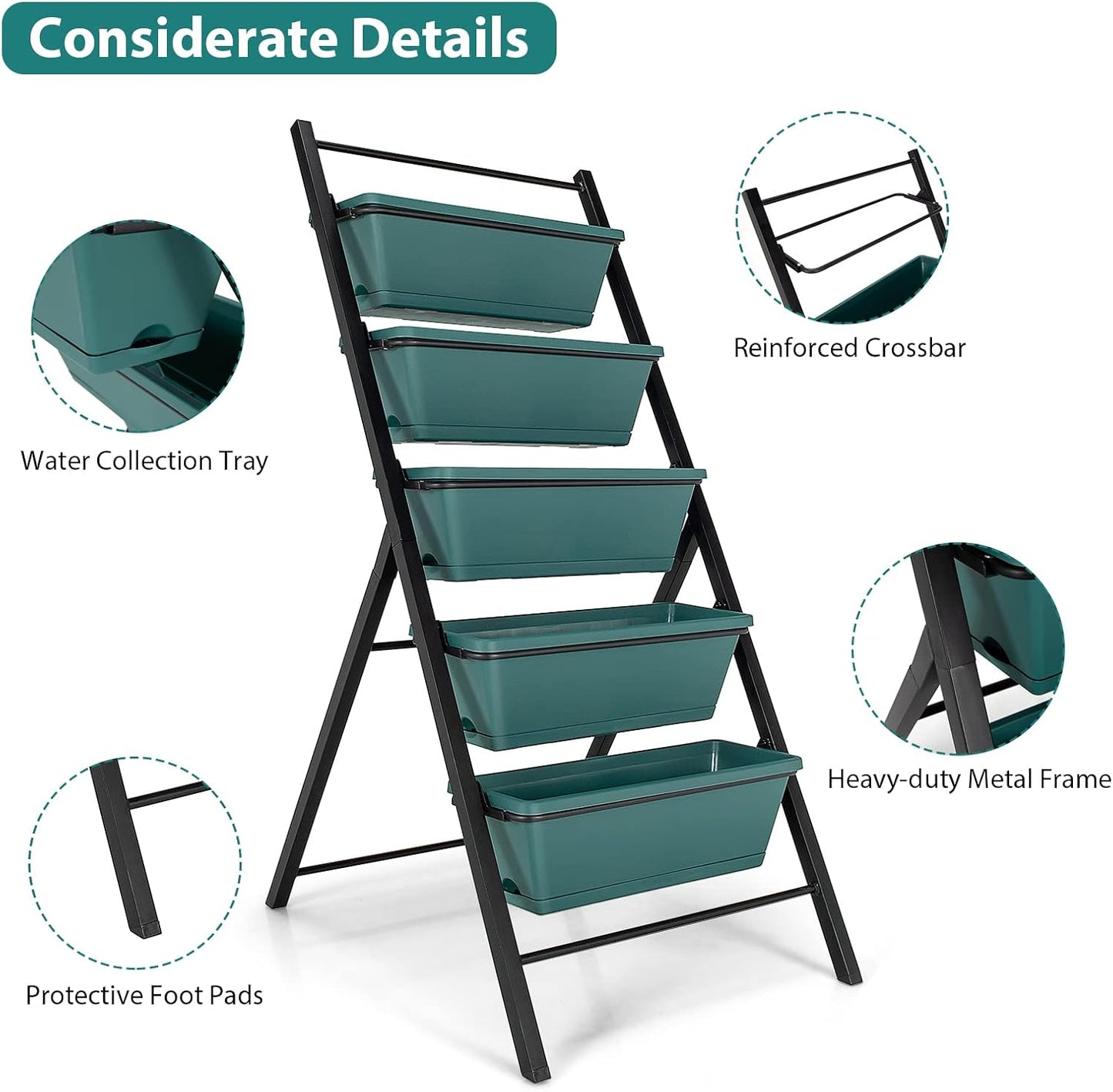 Giantex Vertical Planter Raised Bed, Elevated Garden Beds with Water Drainage Hole, Freestanding 5 Container Boxes for Herb Vegetables Flowers Growing, Outdoor Indoor Patio Balcony (Green, 1)