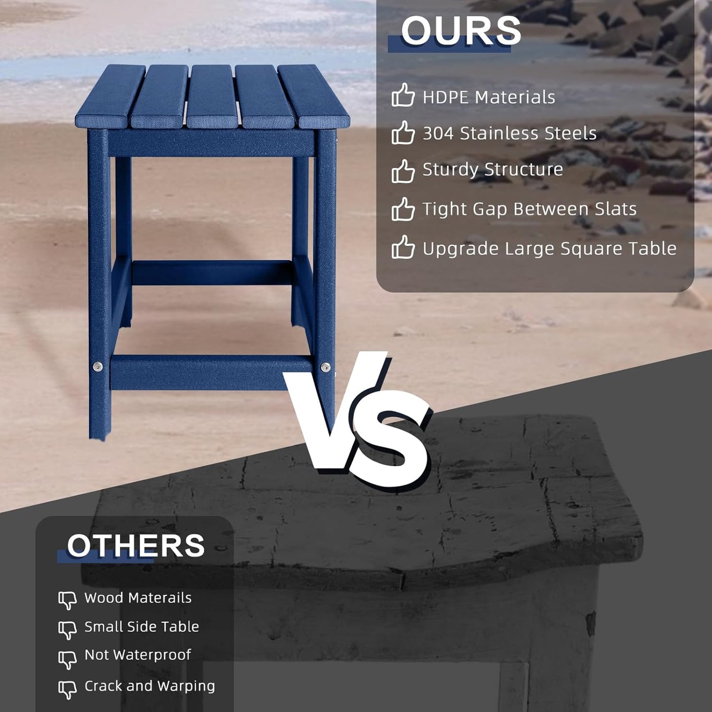 Adirondack Side Table Outdoor, HDPE Small Outdoor Table for Patio, Outside End Table, Blue, 13.98" x 13.19" x 16.73"