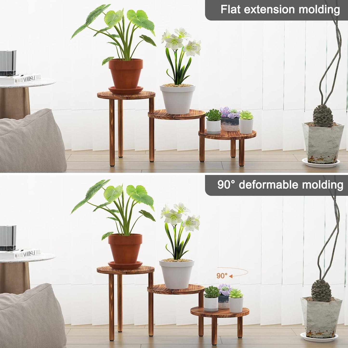 3 Tiers Plant Stand Indoor,Wood Plant Stands for Indoor Plants Multiple,Corner 3 Steps Ladder Plant Shelf High Low Flower Stand Planter Display Rack for Patio Balcony Living Room