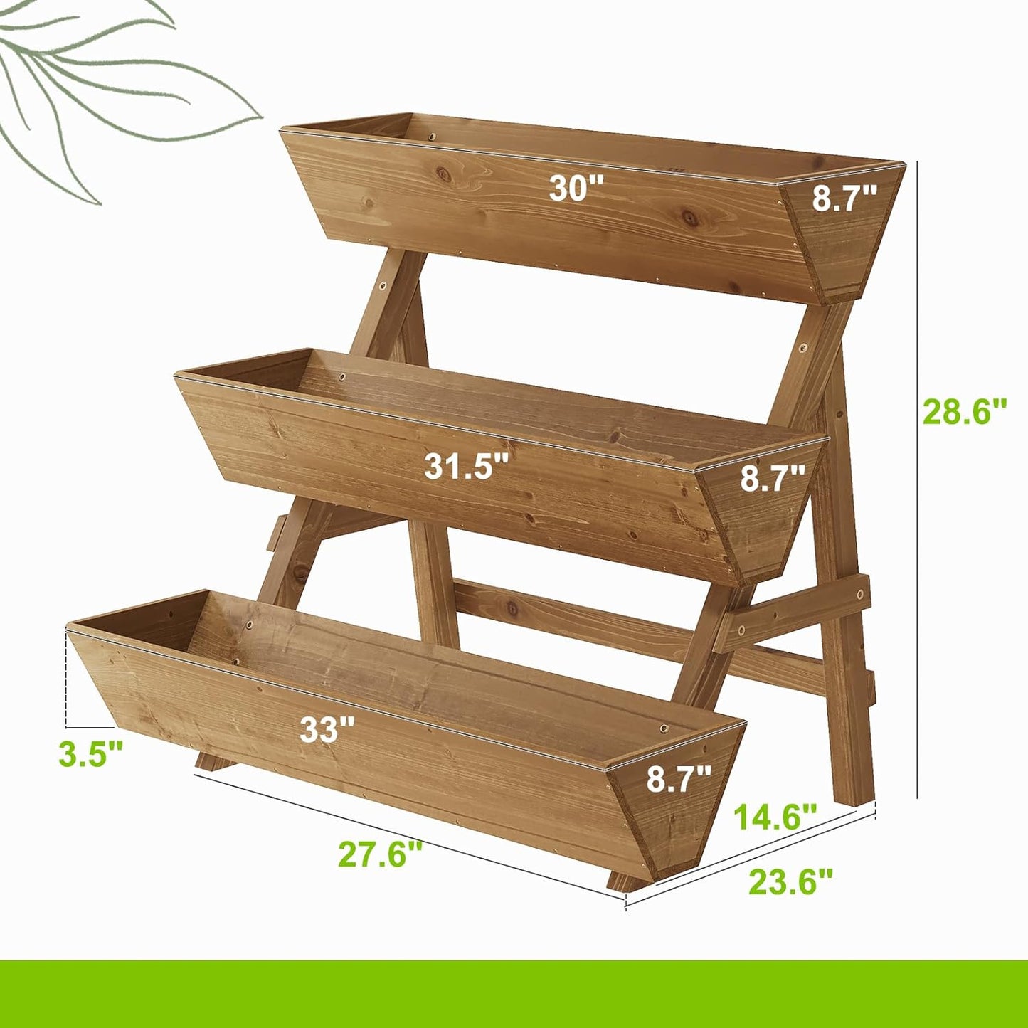 3-Tiers Wooden Raised Garden Bed Tiered Planter Box Vertical Garden Planter Wood Plant Stand for Patio, Balcony, Freestanding. (Brown L)