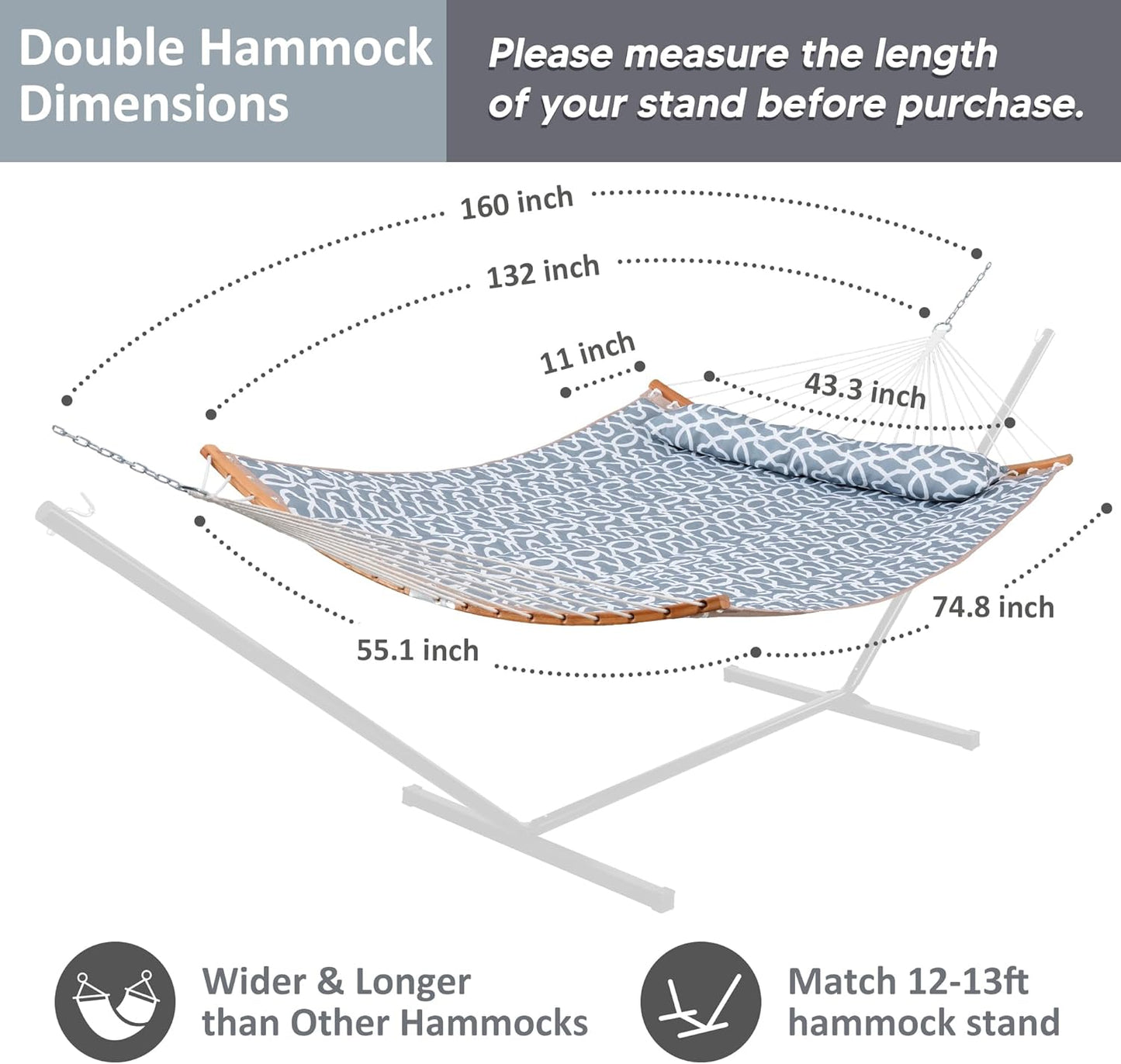 SUNCREAT Tree Hammocks for Outside, Portable Hammocks with Carrying Bag, Gray Pattern